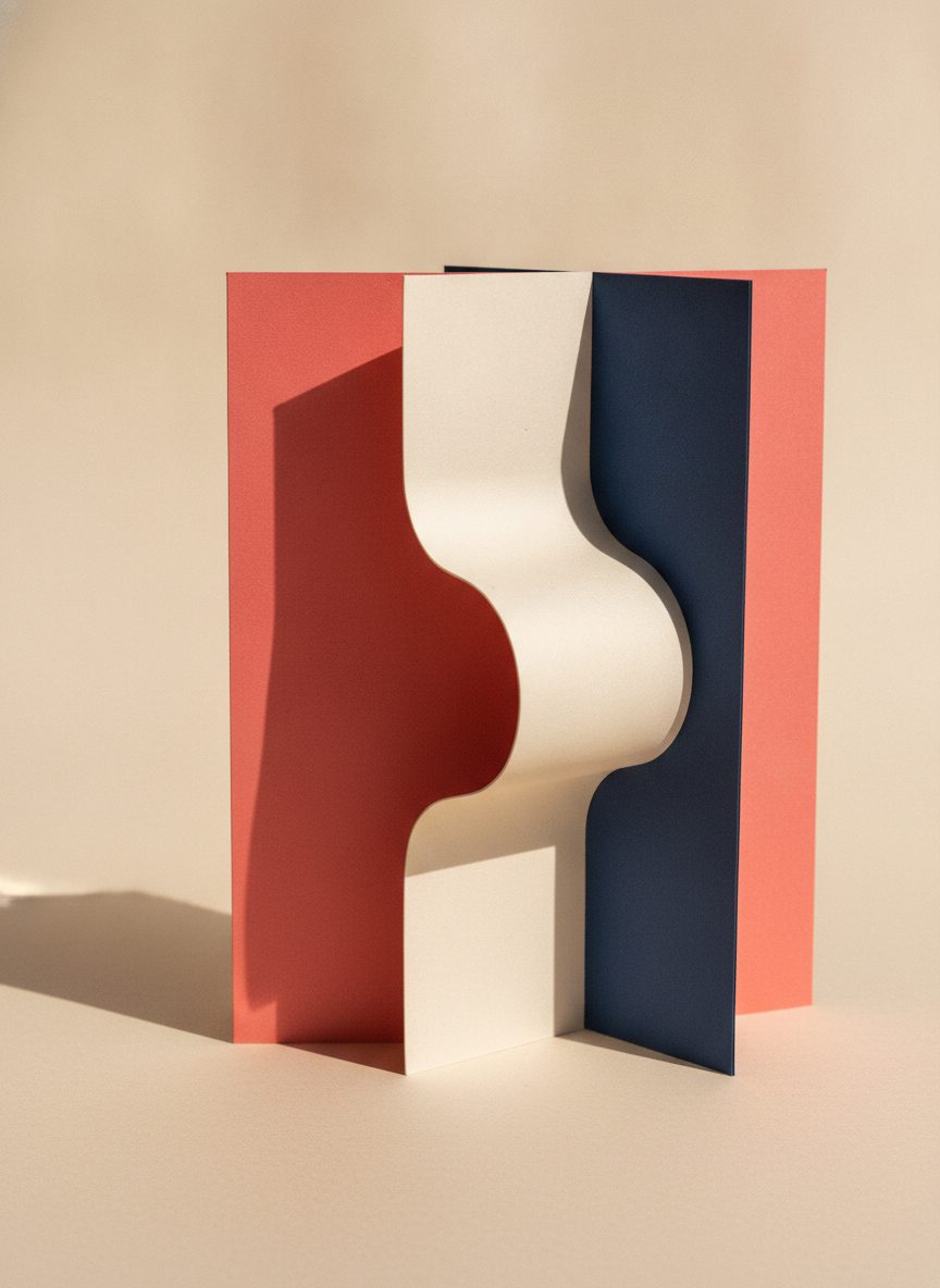 Abstract paper sculpture in warm bone and coral tones, made in the studio